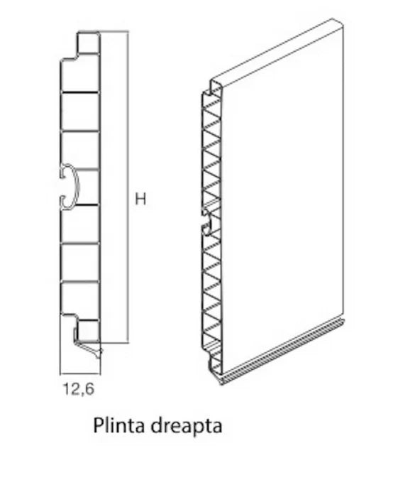 Plinta dreapta PVC H100 NEGRU/ALUMINIU/ALB 4ML